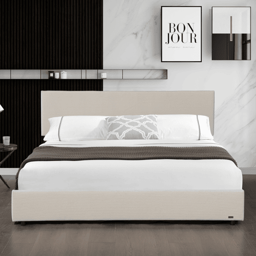 Cama estofada Juva Cord com estrutura de ripas 180x200 cm - Bege Corium