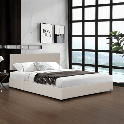 Cama estofada Juva Cord com estrutura de ripas 160x200 cm - Bege Corium