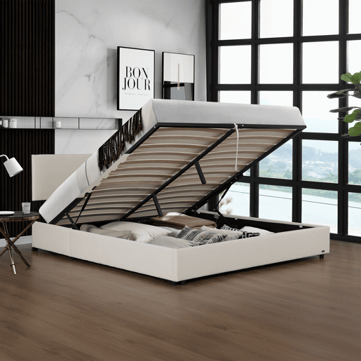 Cama estofada Juva Cord com estrutura de ripas 160x200 cm - Bege Corium