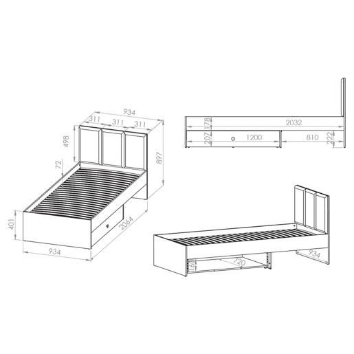Cama 90x200 estrado gaveta incluída Alycia Bege Cama 90x200 estrado gaveta incluída Alycia Bege