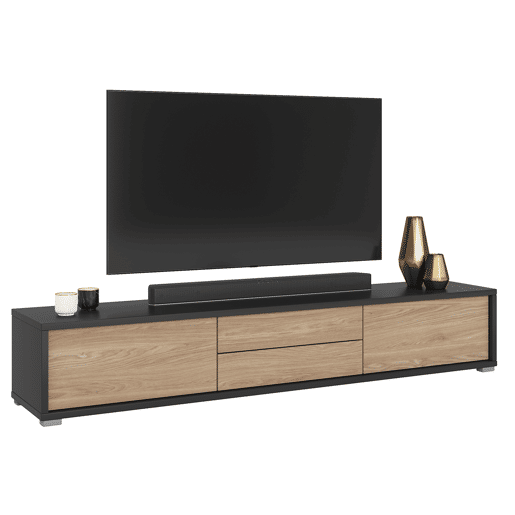 Suporte para TV mural 2 portas 2 gavetas 180 cm Idra Cinzento e Madeira