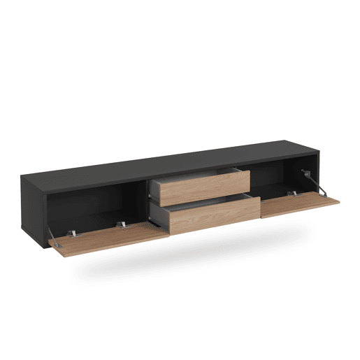 Suporte para TV mural 2 portas 2 gavetas 180 cm Idra Cinzento e Madeira
