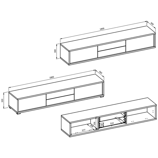 Suporte para TV de 2 portas e 2 gavetas 180 cm Idra Madeira e Cinzento