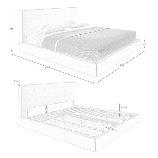 ANGEL CERDA Cama estofada em tecido castanho e couro sintético castanho ANGEL CERDA Cama estofada em tecido castanho e couro sintético castanho