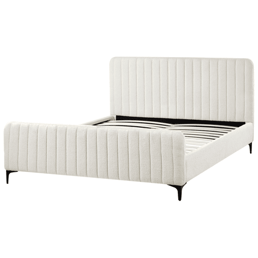 Cama Bouclé LUNAN 160 x 200 cm Branco creme