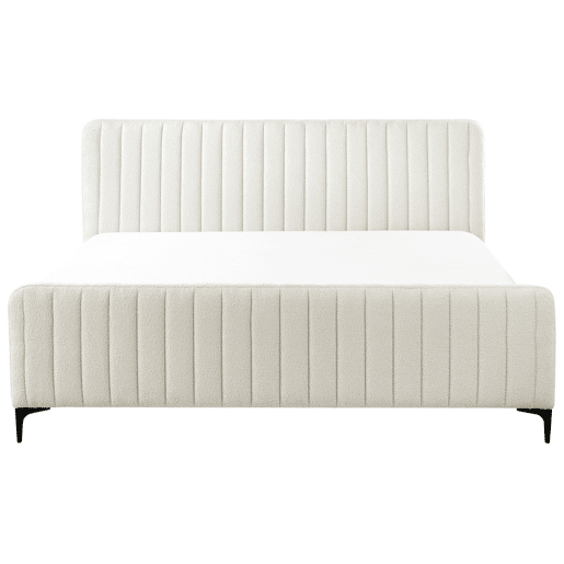Cama Bouclé LUNAN 180 x 200 cm Branco creme