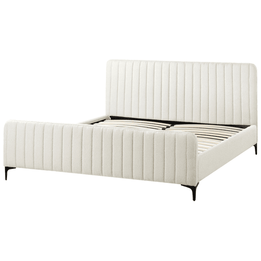Cama Bouclé LUNAN 180 x 200 cm Branco creme