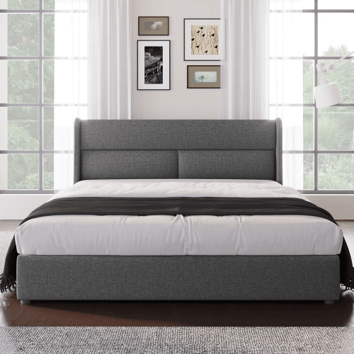 Cama de casal de linho 140x200cm com armazenamento,cinzento
