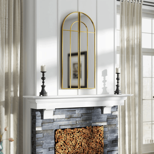 HOMCOM Espelho Decorativo de Parede com 2 Peças 30x120 cm Espelho em Forma de Arco e Estrutura de Metal Espelho para Sala de Estar Dormitório Entrada Dourado