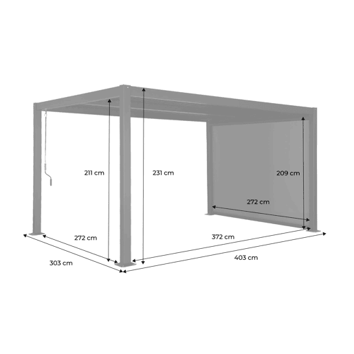 Pérgola bioclimática 3x4m de alumínio e aço + toldo 3m, Palace 3x4m + acessório, Antracite, 392x292x224 cm