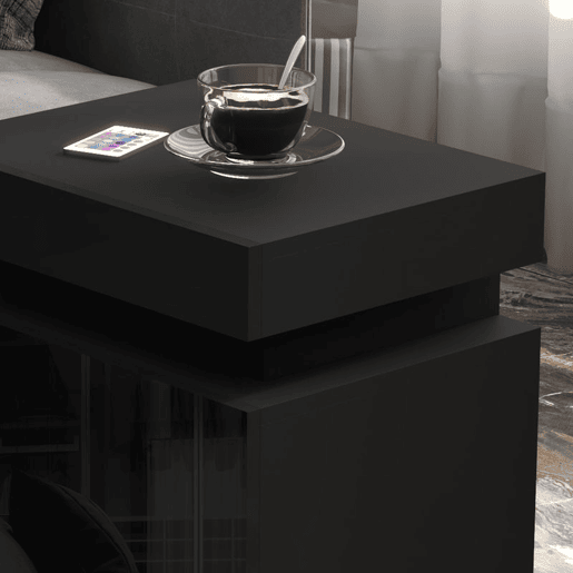 HOMCOM Mesa de Cabeceira com Luz LED Mesa de Cabeceira com Painel de Alto Brilho 2 Gavetas e Controlo Remoto para Sala de Estar Dormitório 45x35x52 cm Preto