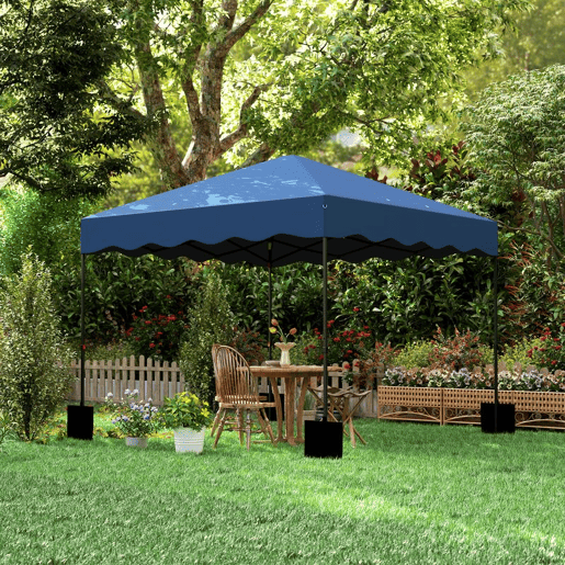 Outsunny Tenda Dobrável Pop UP Tenda 3x3 m Tenda para Eventos com Proteção UV50+ Altura Ajustável Bolsa de Areia e Bolsa de Transporte com Rodas para Campismo Festas Azul
