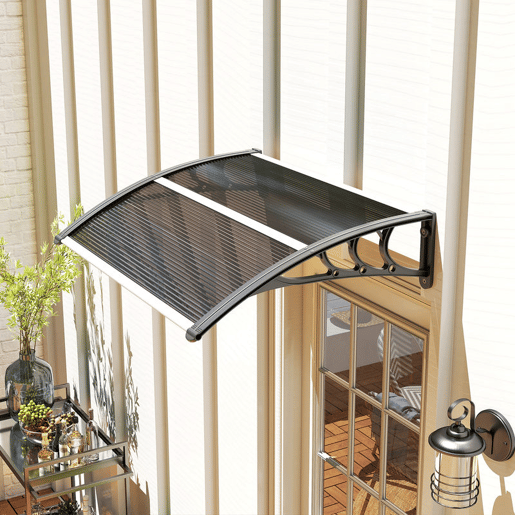 Outsunny Marquise para Portas e Janelas 100x75x23 cm Marquise de Proteção contra Sol e Chuva com Cobertura de Policarbonato Preto