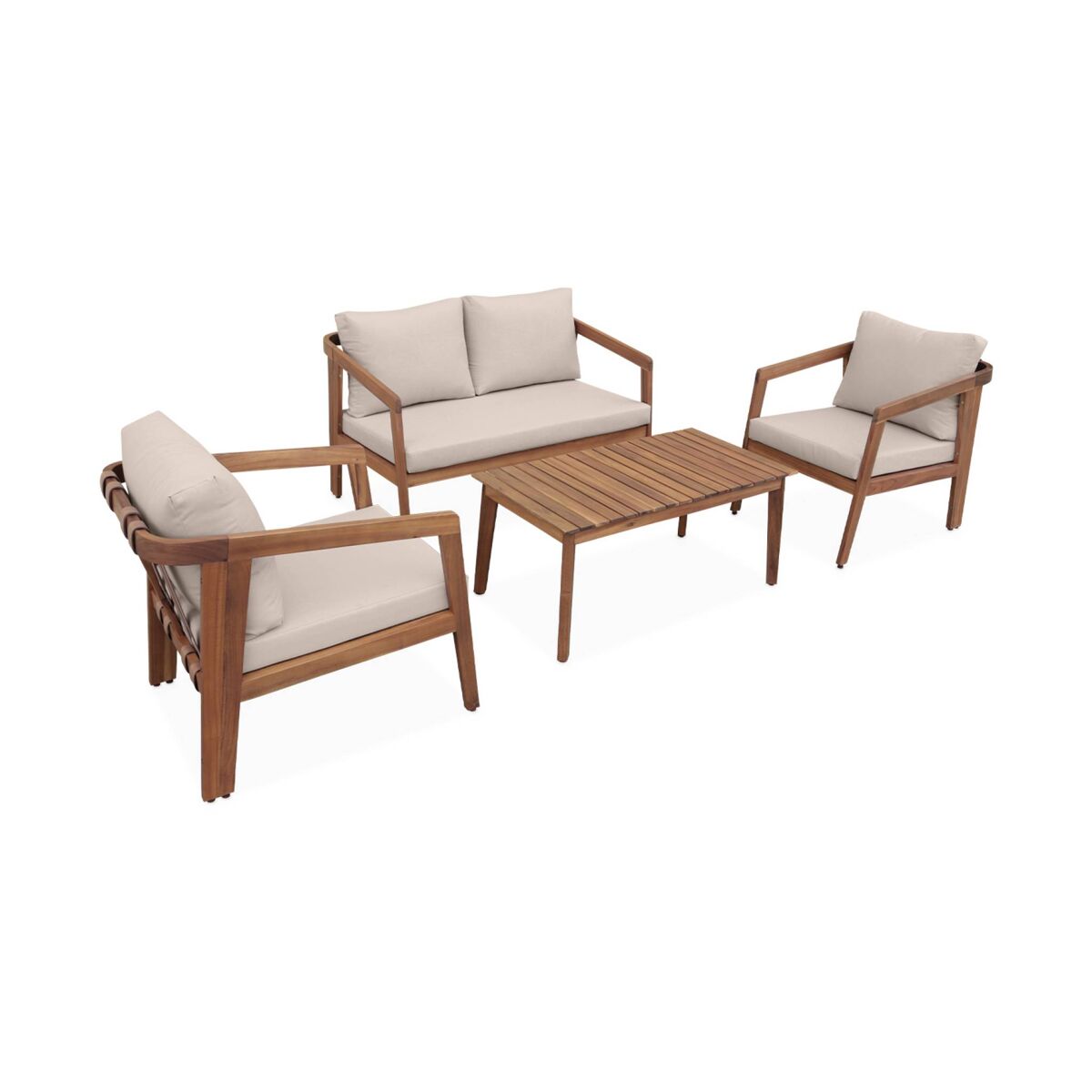 Conjunto de jardín de madera, 4 plazas beige - 108.5x74.7x64.5 cm