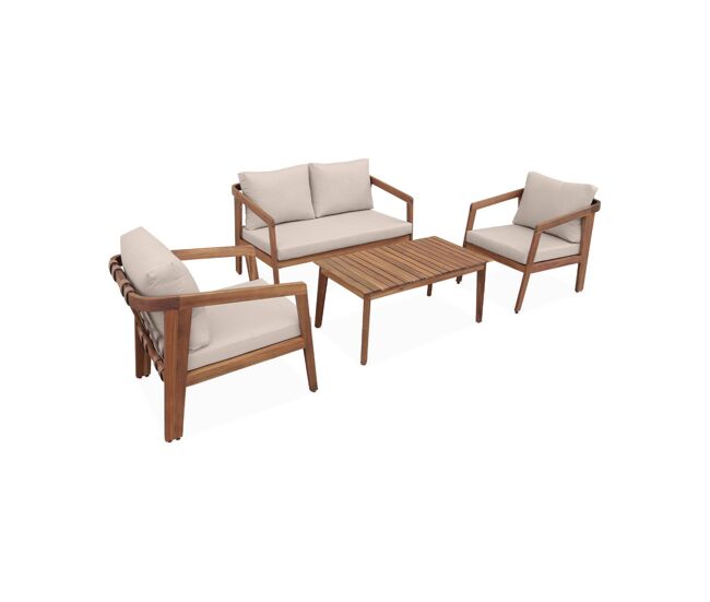 Conjunto de jardín de madera, 4 plazas beige - 108.5x74.7x64.5 cm