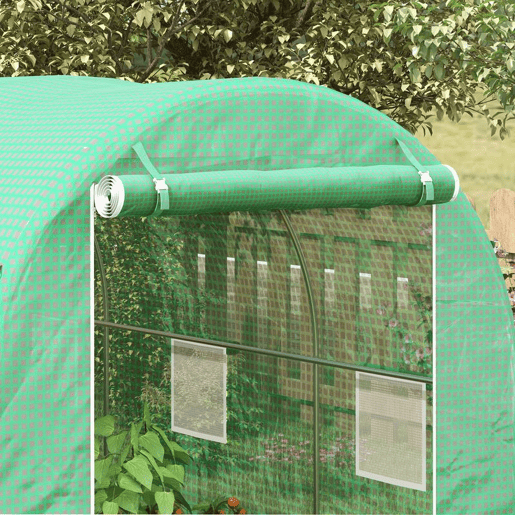 Outsunny Estufa tipo Túnel 400x200x205 cm Estufa de Jardim com Porta Enrolável e 6 Janelas Cobertura de PE 140 gm² Estrutura de Metal para Cultivo de Plantas Verduras Verde
