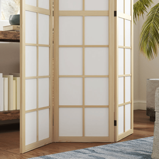 HOMCOM Biombo Dobrável de 3 Painéis Ecrã de Privacidade Separador de Ambientes de Interior para Sala de Estar Dormitório e Escritório 120x170 cm Madeira e Branco