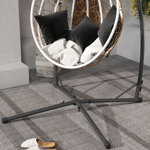 Outsunny Suporte para Cadeira Suspensa Altura 215 cm com Estrutura de Aço Base Estável e Suporte para Copos Suporte para Cadeira de Baloiço para Pátio Jardim Varanda Carga 150 kg 105x105x215 cm Preto