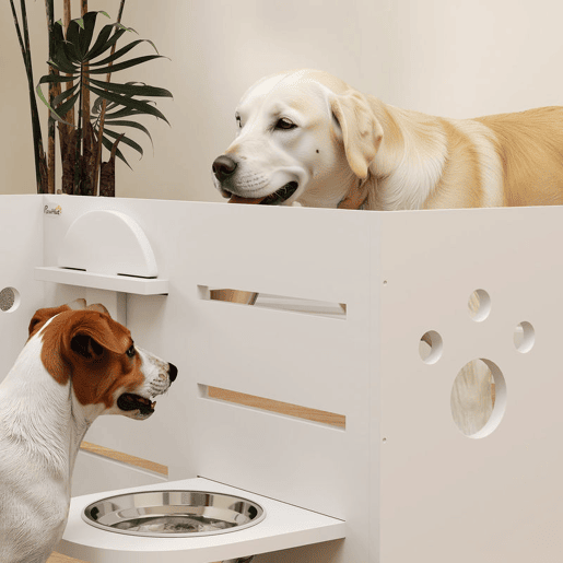 PawHut Comedouro para Cães Elevado Comedouro para Animais com 3 Alturas 2 Tigelas 2x1L e Sistema de Alimentação Lenta para Cães Pequenos Médios e Grandes 63x58,5x40 cm Branco