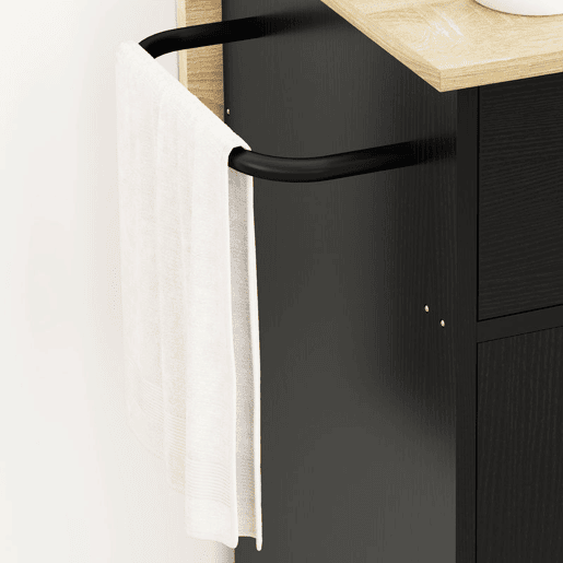 HOMCOM Ilha de Cozinha com Rodas Carrinho de Cozinha com Lateral Dobrável 2 Portas Gaveta Suporte para Temperos e Panos e Prateleira Ajustável 106x42x87 cm Preto e Carvalho