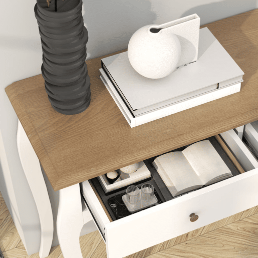 HOMCOM Consola 100x35x76,5 cm com 2 Gavetas Mesa de Entrada Estilo Francês para Corredor, Quarto ou Sala de Estar Branco e Castanho Escuro