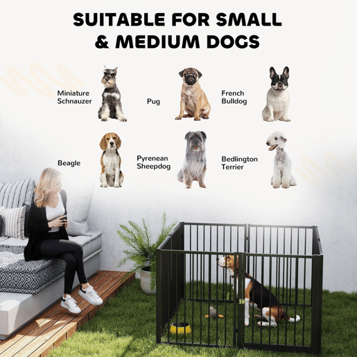 PawHut Parque para Cães Cercado para Cães com 8 Painéis 60x76 cm Parque para Cães Pequenos e Médios de Aço para Interior e Exterior Preto
