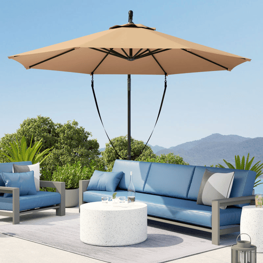 Outsunny Guarda-sol Excêntrico Ø 290 cm com Base Cruzada, Toldo Giratório 360°, Manivela, Capa Protetora e Corda de Vento Anti-UV 50+ para Terraço e Pátio, Caqui