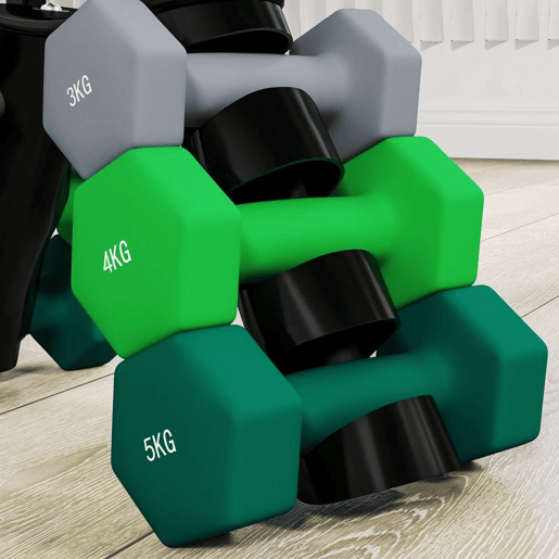 SPORTNOW Conjunto de Halteres 2 x 3kg 2 x 4kg e 2 x 5kg Halteres Hexagonais com Suporte de Armazenamento para Treino em Casa Ginásio Multicor