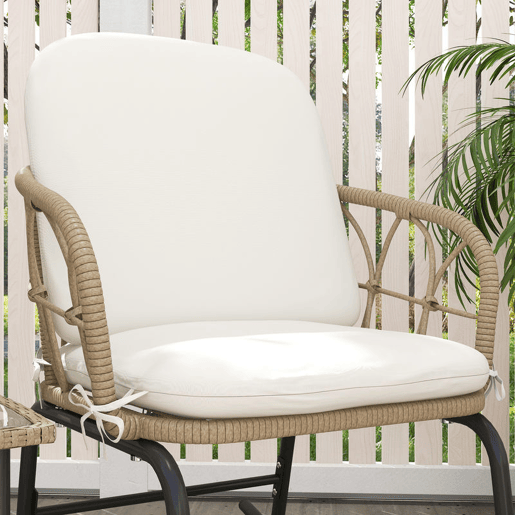 Outsunny Conjunto de Móveis de Vime de 3 Peças Conjunto de Cadeiras de Baloiço de Jardim com 1 Mesa de Centro 2 Cadeiras de Baloiço e Almofadas para Jardim Varanda e Pátio Creme e Bege