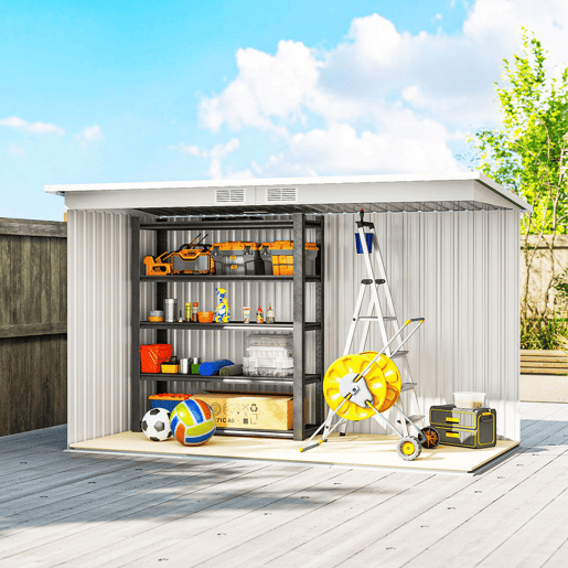 Outsunny Abrigo de Jardim 280x130x172 cm Abrigo de Exterior de Aço Galvanizado com Porta Corredeira e Ventilações para Armazenamento de Ferramentas Cinza