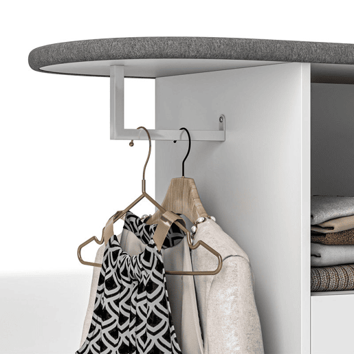 HOMCOM Móvel de Engomar a Ferro com Rodas Móvel de Passar a Ferro com Barra para Pendurar Roupa Estante Aberto e Tábua de Passar 125x43,5x102,5 cm Branco
