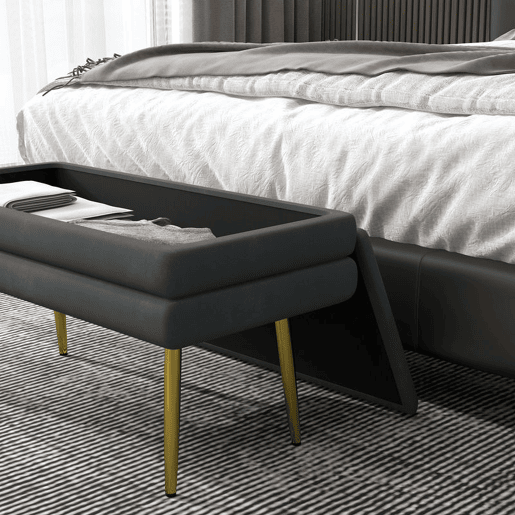 HOMCOM Banco Pé de Cama 30L Banco com Armazenamento para Dormitório Estofado em Veludo Banco de Entrada com Pés de Aço 79,5x37,5x43 cm Cinza Escuro