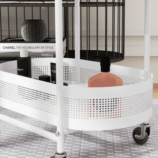HOMCOM Carrinho Auxiliar com Rodas Carrinho de Cozinha de 3 Níveis Carrinho de Armazenamento com Cesta e Prateleiras Carga 30 kg para Sala de Jantar Sala de Estar 49,5x32,5x82,5 Branco e Madeira