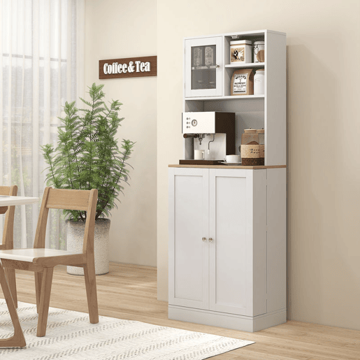 HOMCOM Armário de Cozinha Armário Alto de Cozinha Móvel Auxiliar de Cozinha com 3 Portas Prateleiras Ajustáveis e Prateleiras na Porta para Sala de Jantar 60x35x169 cm Branco
