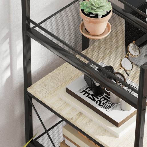 HOMCOM Secretária com Prateleira Reversível Secretária Estilo Industrial com Estrutura em Aço Mesa de Computador para Escritório Dormitório 110x53x115,5 cm Carvalho e Preto