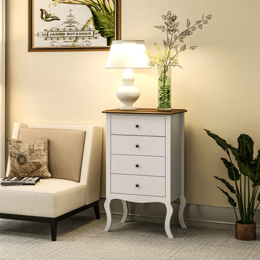 HOMCOM Cómoda com 4 Gavetas Cómoda para Dormitório Estilo Francês com Sistema Anti-Tombo Cómoda para Sala de Estar 60x40x98,5 cm Branco e Madeira