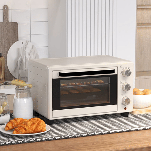 HOMCOM Forno Elétrico de Bancada Forno de Bancada de 21L 1400W Mini Forno Torradeira com Temporizador até 60min e Temperatura Regulável até 230? Creme