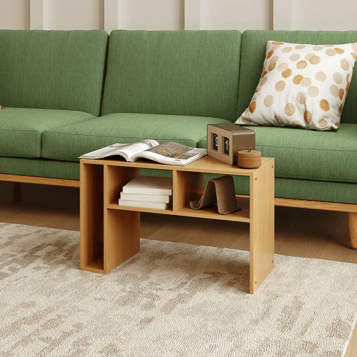 HOMCOM Mesa Auxiliar Multifuncional em Forma de C com Rodas, Compartimentos Abertos para Sofá, Sala, Quarto ou Escritório, 40x30x69 cm, Carvalho