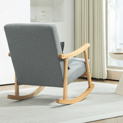 HOMCOM Poltrona Baloiço Moderna Poltrona de Amamentação com Almofada Lombar Encosto Amplo e Base de Madeira Carga 120 kg Poltrona Baloiço para Sala de Estar Dormitório 65x87x84 cm Cinza Claro