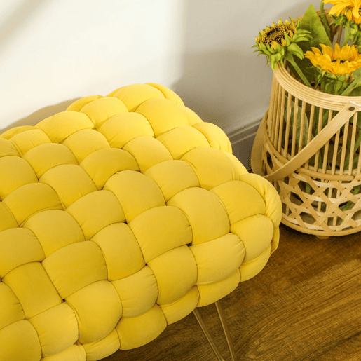 HOMCOM Apoio para os Pés Sala de Estar Apoio para os Pés em Veludo com Pés de Metal e Assento Acolchoado para Dormitório Entrada 76x38x41,5 cm Amarelo