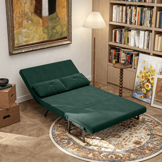 HOMCOM Sofá Cama Sofá Convertível em Cama de 2 Lugares Dobrável com Encosto Ajustável em 5 Níveis e 2 Almofadas Acolchoadas para Escritório Dormitório Sala de Estar 102x73x81 cm Verde