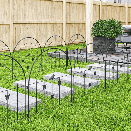 Outsunny Vedações para Jardim Metálicas 300x70 cm Conjunto de 5 Vedação Decorativas para Jardim de Aço Combinação Livre Barreira para Animais para Terraço Pátio Relva Preto