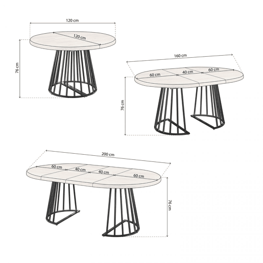 Mesa redonda extensível Meztil Preto - Carvalho 120 x 76 x 120 cm
