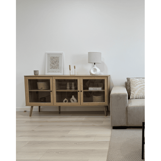 Armário com vitrine ALBANY 150 cm Castanho claro