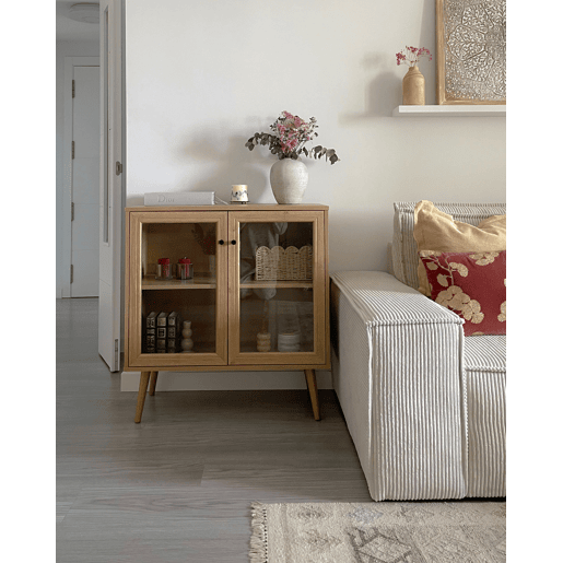 Armário com vitrine ALBANY 80 cm Castanho claro