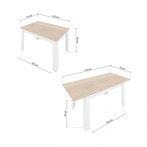 Mesa de comedor extensible Danna Artik White (Branco mate) - Carvalho canadiano 123 x 78 x 75 cm