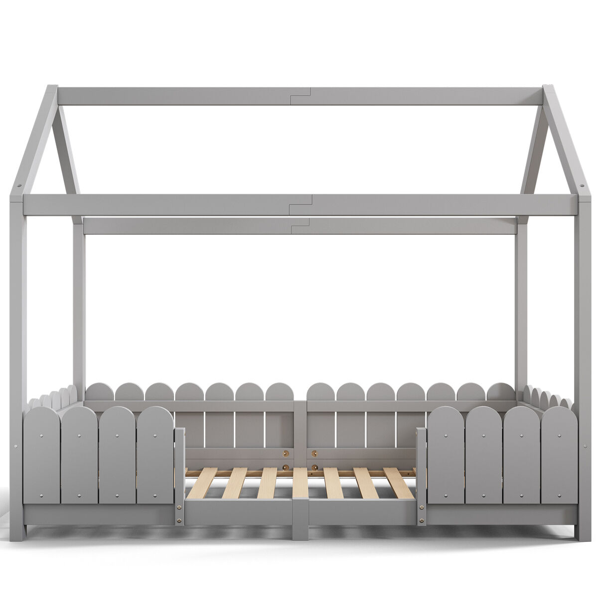Cama cabina 90x200cm de madera maciza - con protección contra caídas - gris