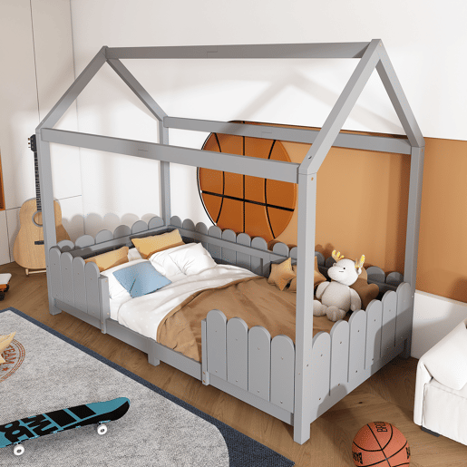 Cama de cabina 90x200cm madeira maciça - com proteção anti-queda - Cinzento