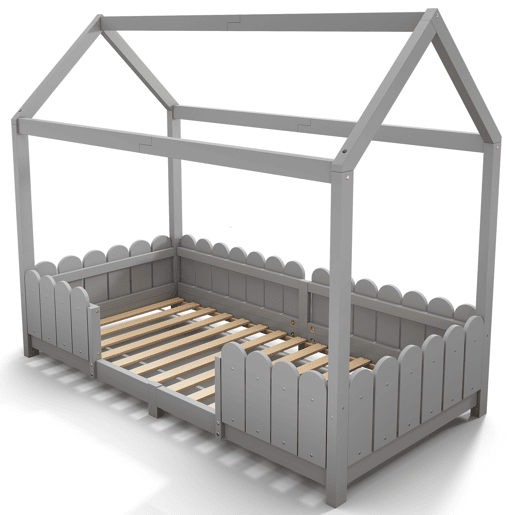 Cama de cabina 90x200cm madeira maciça - com proteção anti-queda - Cinzento