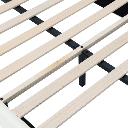 Cama de criança estofada em pele sintética com LED em várias cores - Estrado de ripas de madeira - 90x200cm - Branco